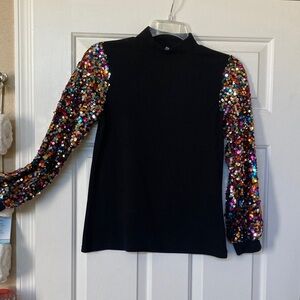 Sequin Sleeve Black Top